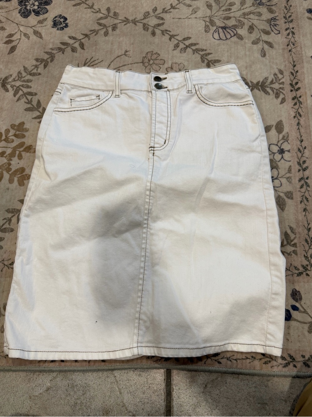 NYDJ White Pencil Denim Skirt with Double-Button Waist